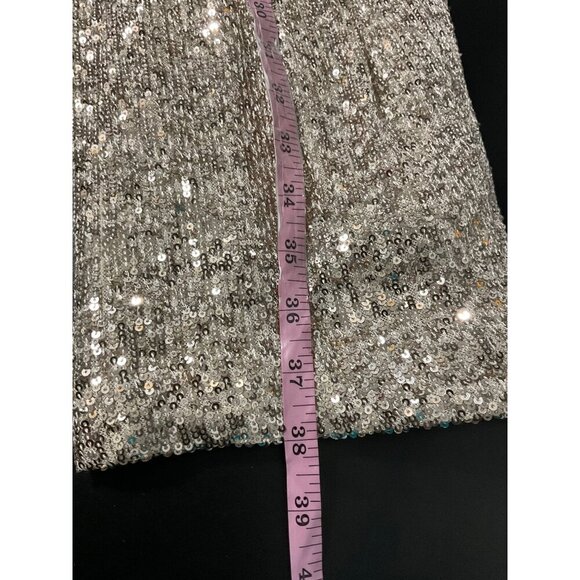 Eliza J Dress Long Sleeve V-Neck Diamond Panel Sequin Cocktail Dress Gold size 8 - Picture 9 of 11